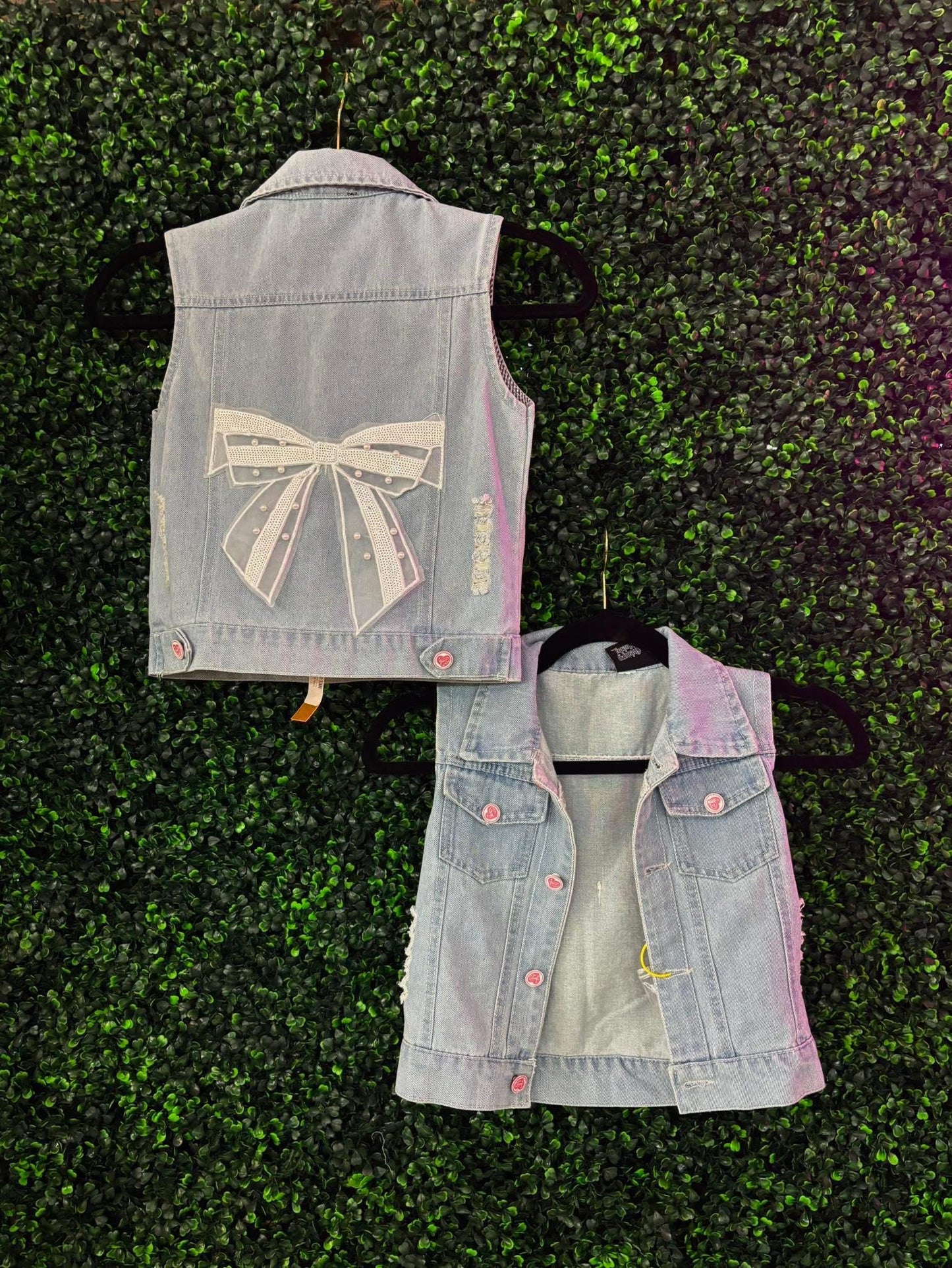 Girls Bow Denim Vest